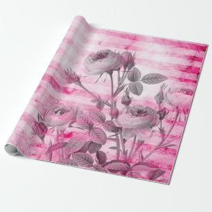 Roses in Hot Pink Background   Floral Wrapping Paper