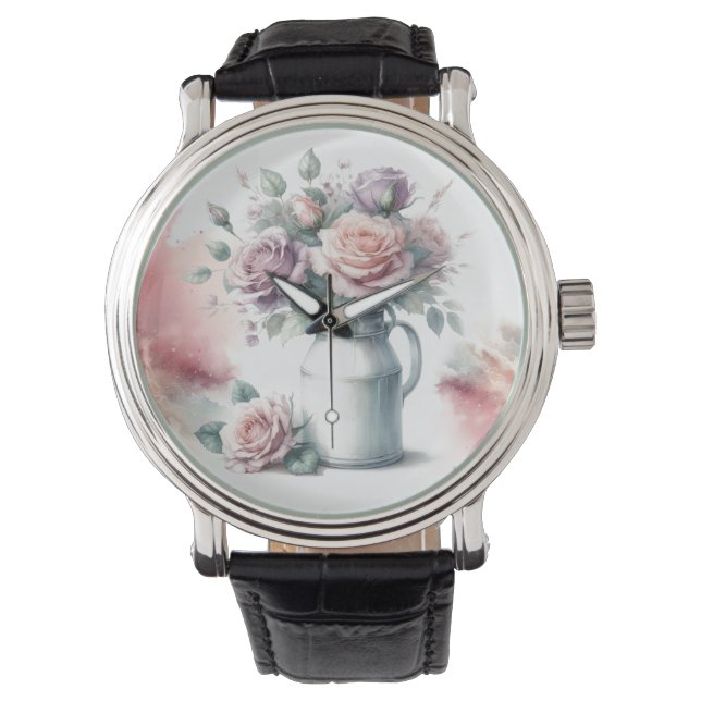 Roses in Milk Jug Vintage Style Watch (Front)