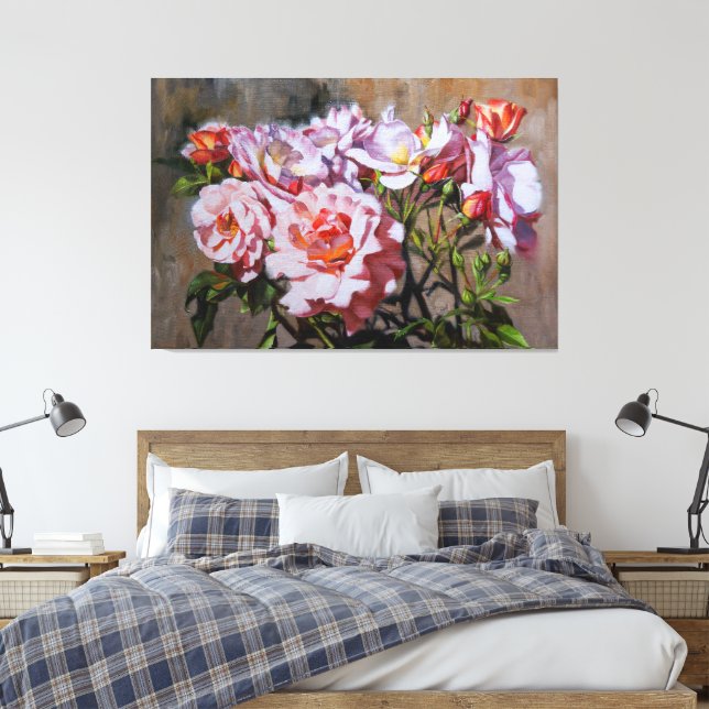 Roses in Pavlovsk – Elegant Oil Painting of Pink Canvas Print (Insitu(Bedroom))