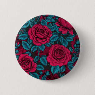 Roses in red and blue 6 cm round badge