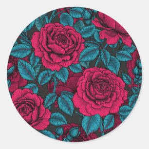 Roses in red and blue classic round sticker