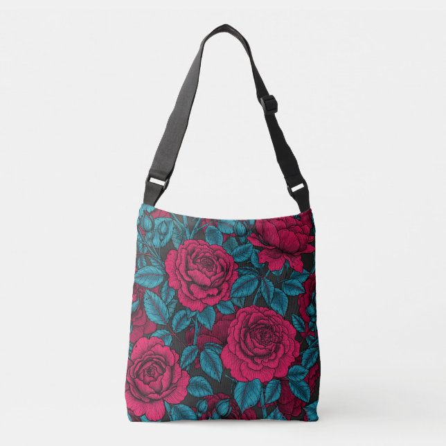 Roses in red and blue crossbody bag (Front)