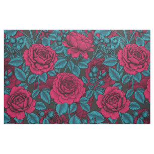 Roses in red and blue fabric