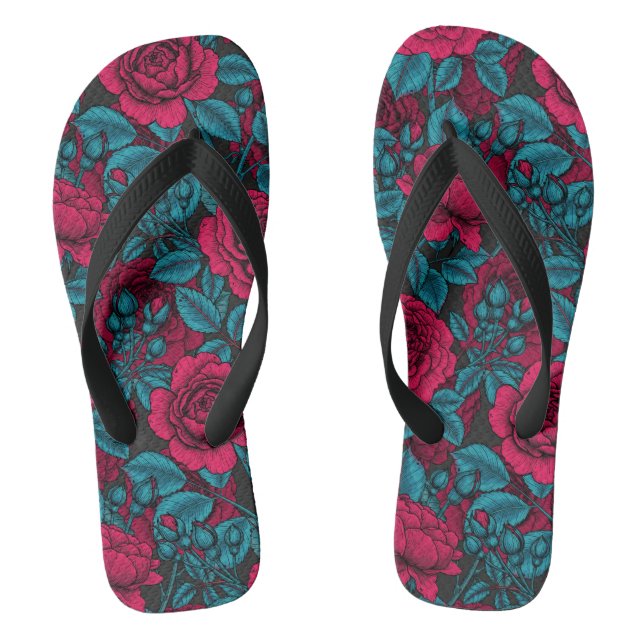 Roses in red and blue flip flops (Footbed)