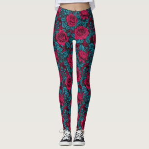 Roses in red and blue leggings