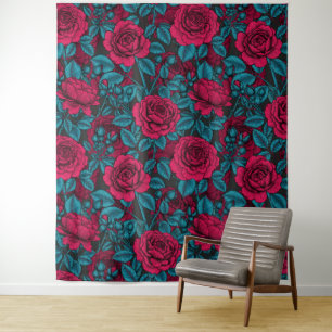Roses in red and blue tapestry