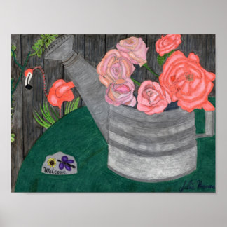 Roses In The Watering Can by Julia Hanna Poster