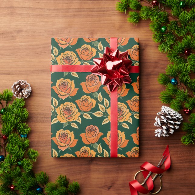 Roses In Various Shades Of Orange And Yellow  Wrapping Paper (Holiday Gift)