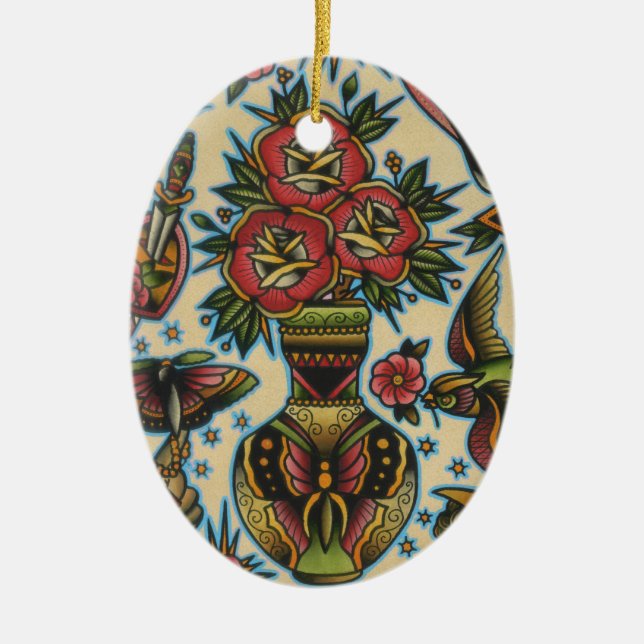 roses in vase ceramic tree decoration (Front)