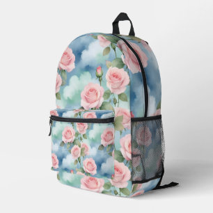 Roses In Watercolor Hues Of Light Pink And Green Printed Backpack