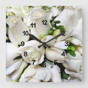 Roses in white_Wall Clock