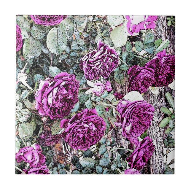 Roses Ink Outline Tile (Front)