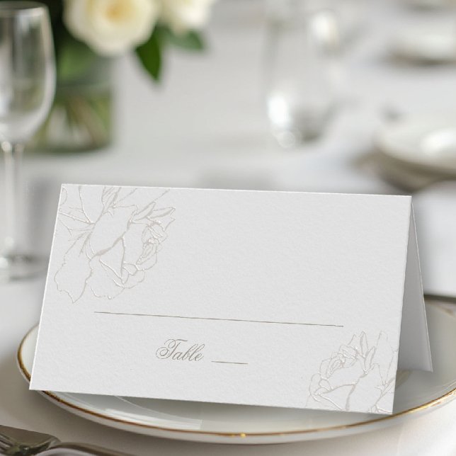 Roses Ivory Faux Embossed Formal Classic Wedding Place Card (roses wedding place card formal traditional modern classic ivory calligraphy ballroom black tie )