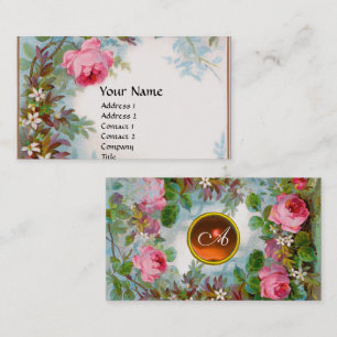 ROSES & JASMINES FLORAL MONOGRAM ORAMGE GEM White Business Card