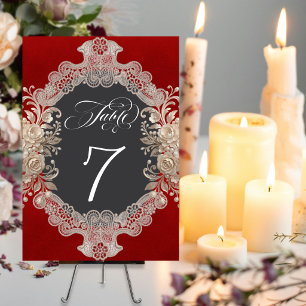 Roses & Lace - Red Table Number