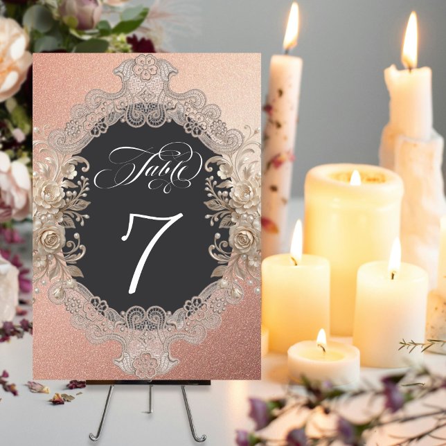 Roses & Lace - Rose Gold Table Number (Creator Uploaded)