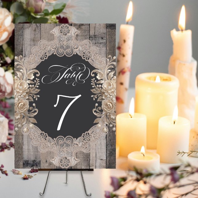Roses & Lace - Wood Table Number (Creator Uploaded)