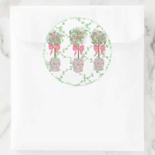 Roses Lattice Green Topiary Ginger jars jar Classic Round Sticker