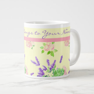 Roses, Lavender, Mock Orange Watercolour Pattern Large Coffee Mug