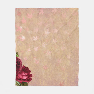 Roses leaves gold background image fleece blanket