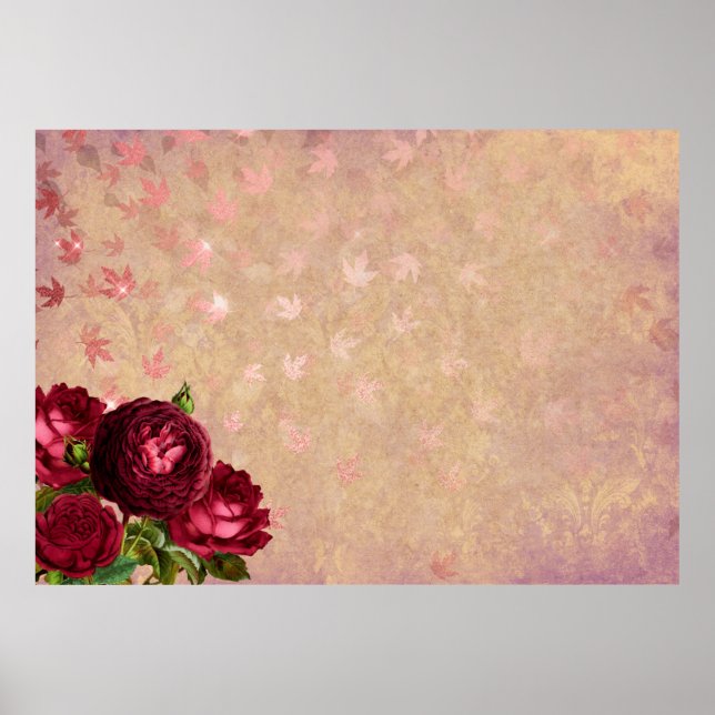 Roses leaves gold background image poster (Front)