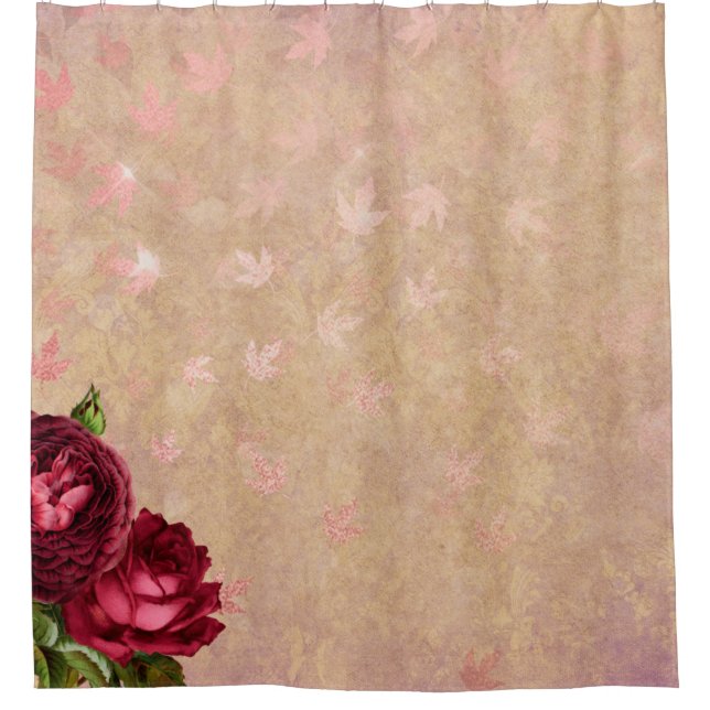 Roses leaves gold background image shower curtain (Front)