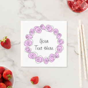Roses Lilac Circle Text Napkin