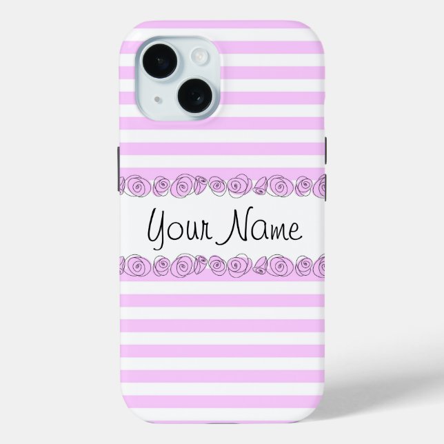 Roses Lilac 'Name' striped iPhone case vertical (Back)