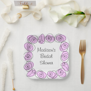 Roses Lilac Square Bridal Shower square Paper Plate