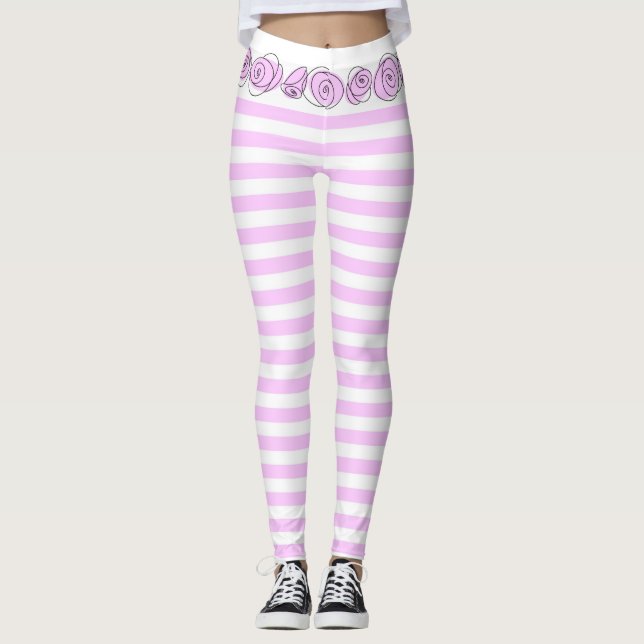 Roses Lilac Stripe horizontal Leggings (Front)