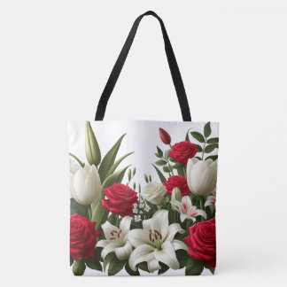 Roses lily pattern tote bag