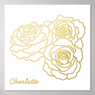 Roses Line Art Personalised Foil Prints