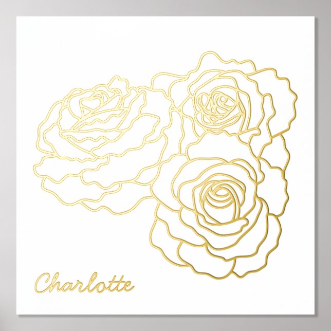 Roses Line Art Personalised Foil Prints (Front)