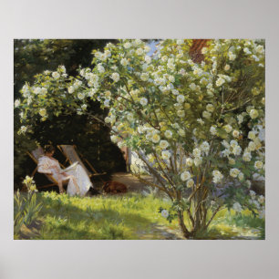 Roses. Marie Krøyer seated in the deckchair Poster