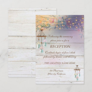 Roses,Mason Jar,Lights,Wood Wedding Reception Invitation