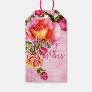 Roses Merry Christmas Pink Gift Tags