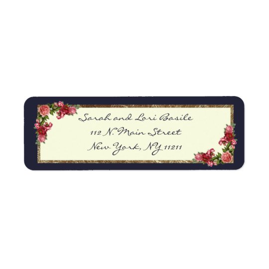 Roses Navy Blue and Gold Sweet 16 Invitations Return Address Label