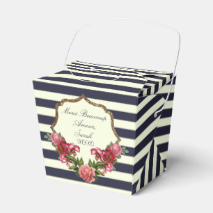 Roses Navy Blue Stripes and Gold Favour Boxes