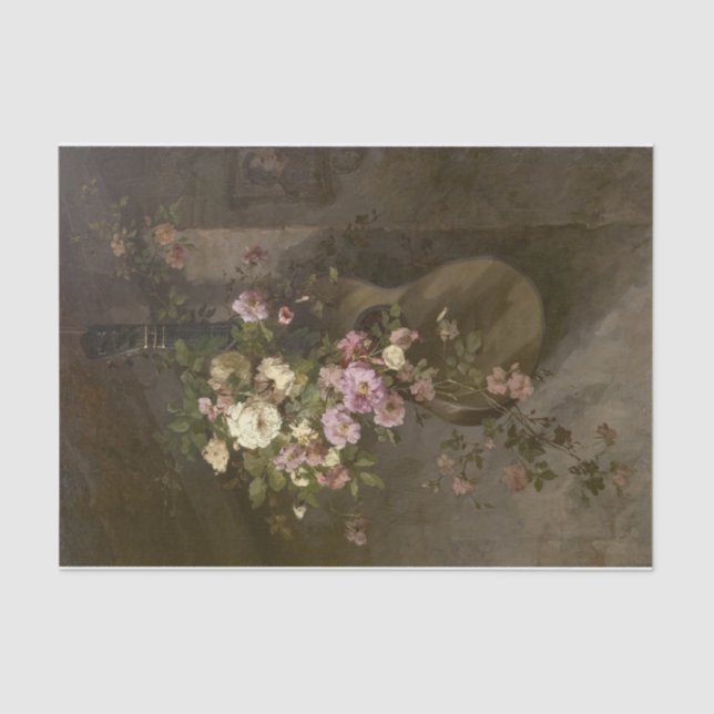 Roses on a Spanish Guitar by Margaretha Roosenboom Tissue Paper (Front)