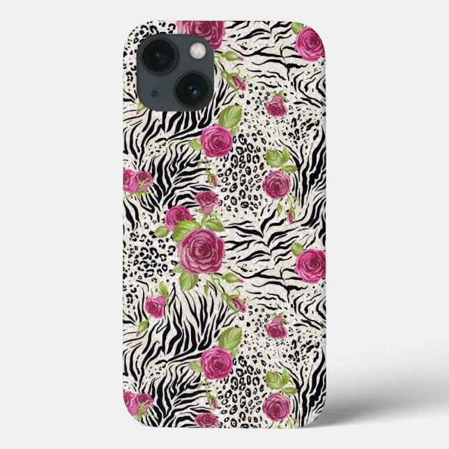 Roses On Animal Pattern Case-Mate iPhone Case (Back)