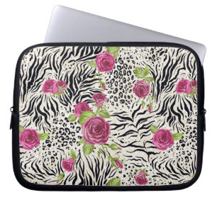 Roses On Animal Pattern Laptop Sleeve