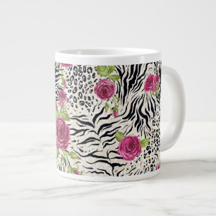 Roses On Animal Pattern Large Coffee Mug