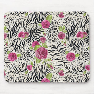 Roses On Animal Pattern Mouse Mat