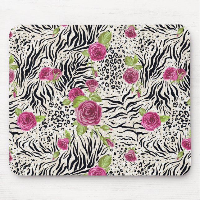 Roses On Animal Pattern Mouse Mat (Front)