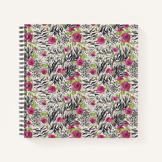 Roses On Animal Pattern Notebook (Front)