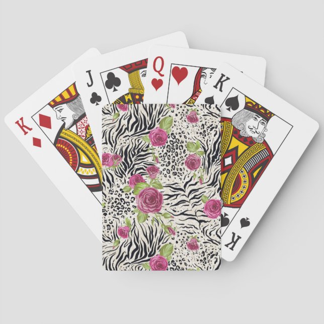 Roses On Animal Pattern Playing Cards (Back)