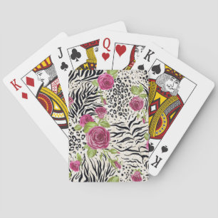 Roses On Animal Pattern Playing Cards