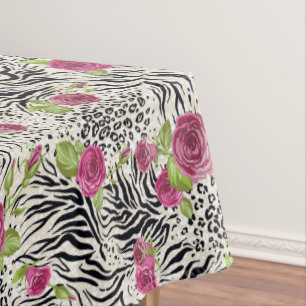 Roses On Animal Pattern Tablecloth