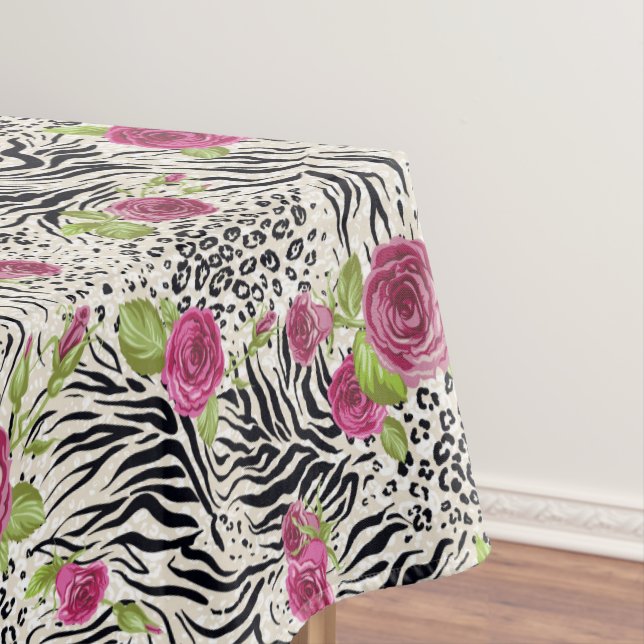 Roses On Animal Pattern Tablecloth (In Situ)