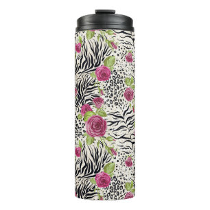 Roses On Animal Pattern Thermal Tumbler